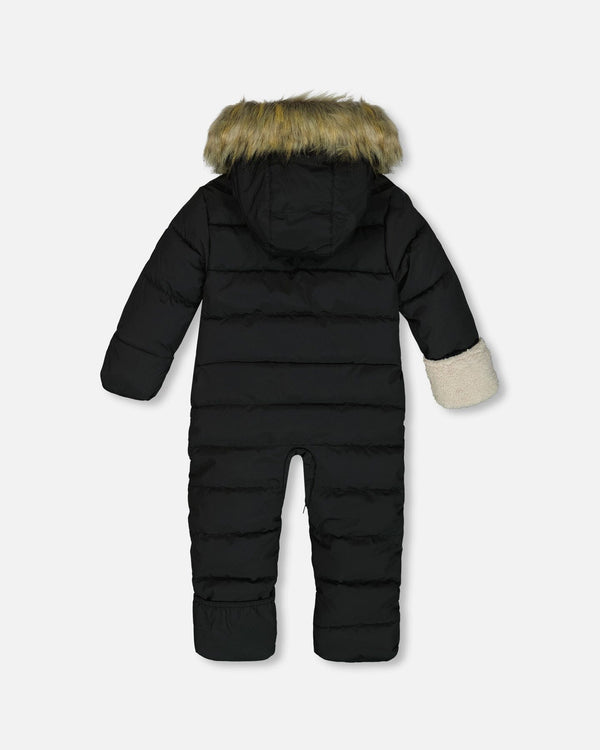 One Piece Baby Hooded Snowsuit Black Designed For Car Seat Snowsuits Deux par Deux 