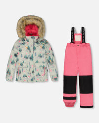 Two Piece Snowsuit Candy Pink Printed Deer - G10C802_639