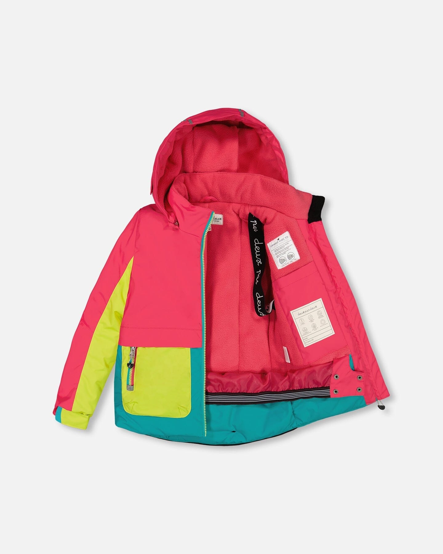 Two Piece Snowsuit Colorblock Fuchsia, Lime And Turquoise With Printed Bubbles - G10E806_010