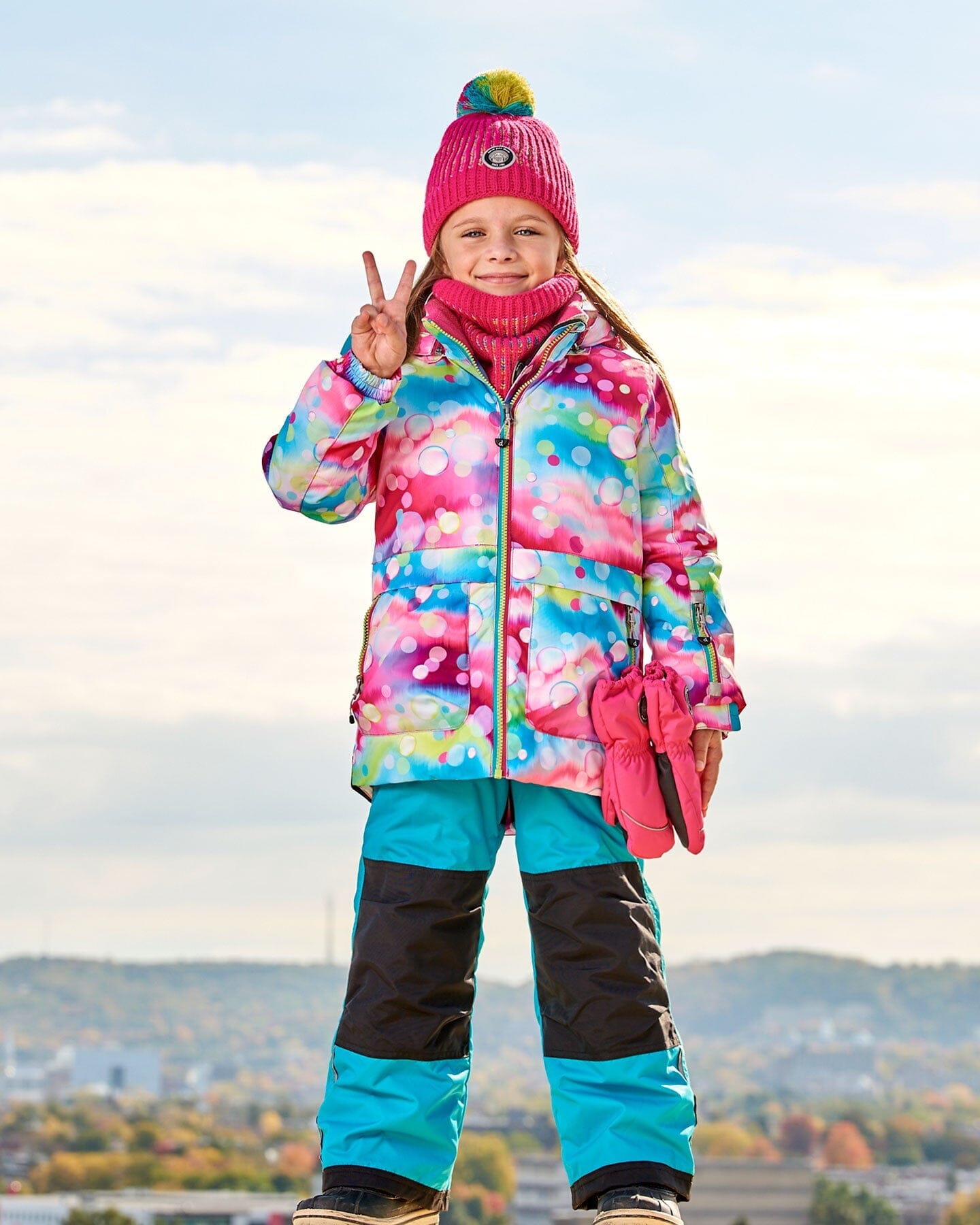 Two Piece Snowsuit Printed Bubbles And Turquoise - G10E806_436