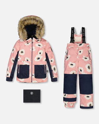 Two Piece Snowsuit Allover Print Pink Printed Off White Flowers - G10F803_009