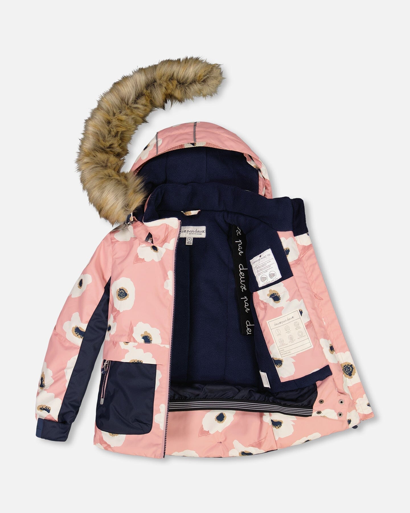 Two Piece Snowsuit Allover Print Pink Printed Off White Flowers - G10F803_009