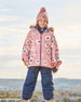 Two Piece Snowsuit Pink Printed Off White Flowers And Navy - G10F803_479