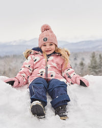 Two Piece Snowsuit Pink Printed Off White Flowers And Navy Snowsuits Deux par Deux 