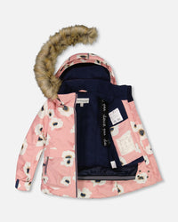 Two Piece Snowsuit Pink Printed Off White Flowers And Navy - G10F803_479