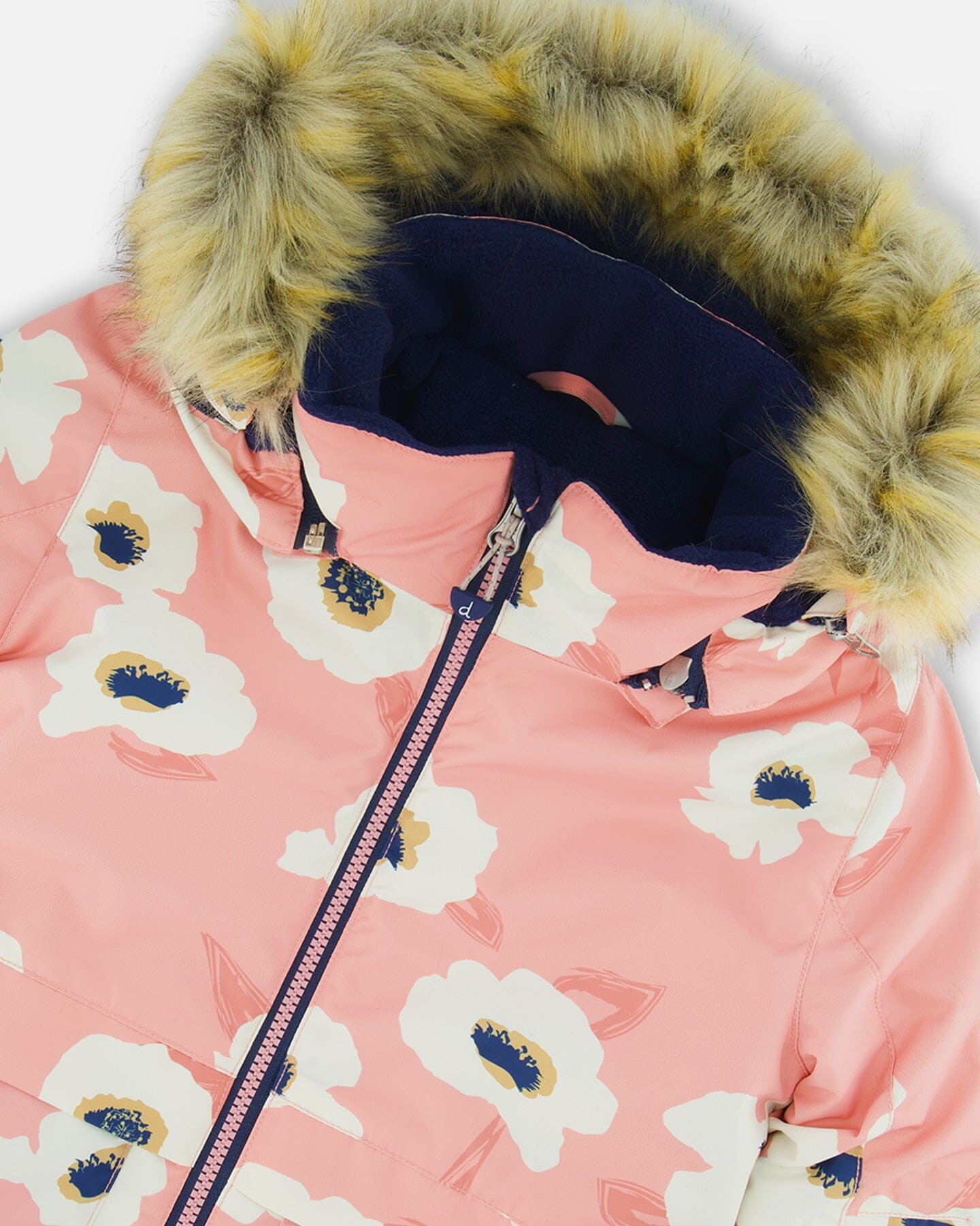 Two Piece Snowsuit Pink Printed Off White Flowers And Navy - G10F803_479