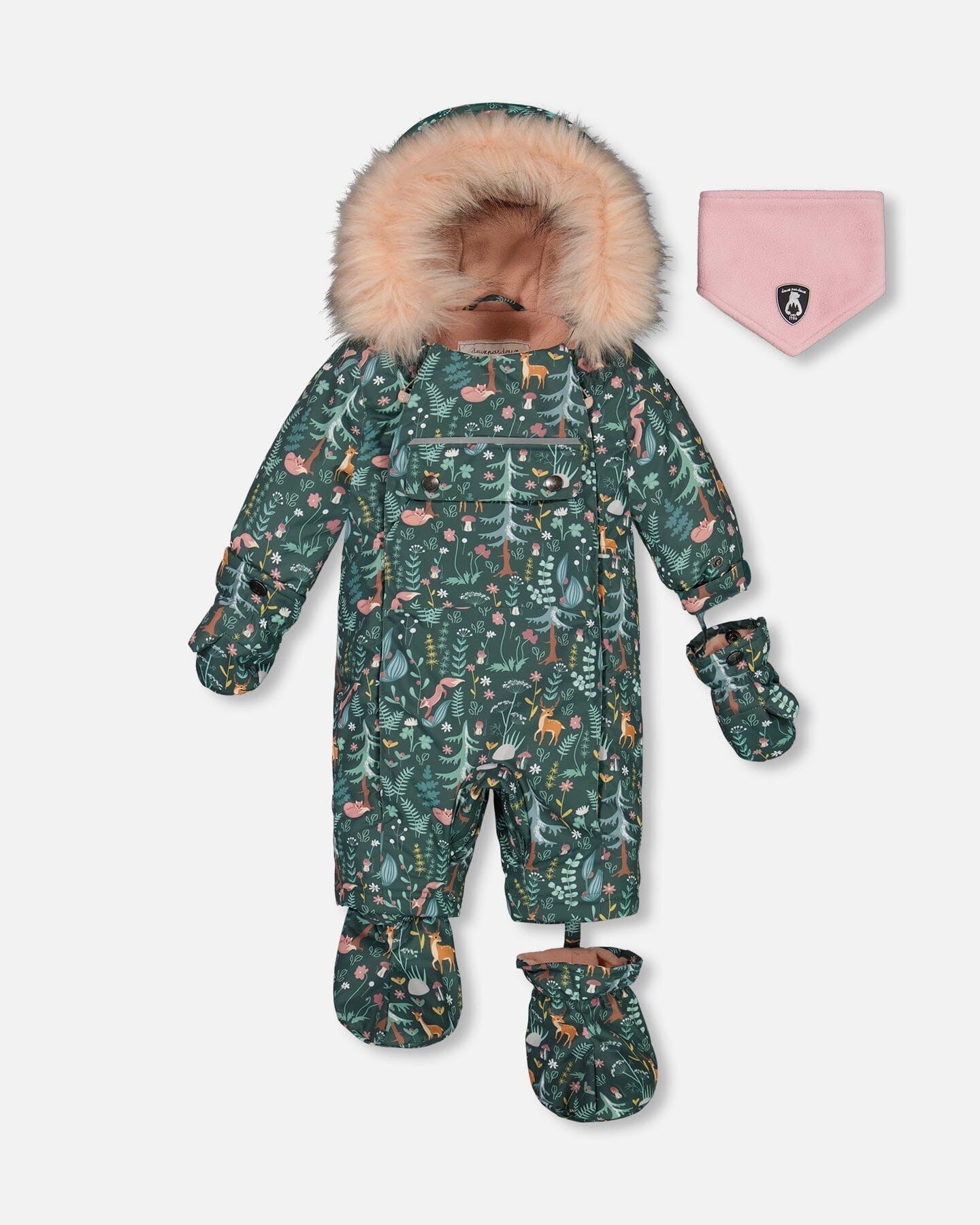 One Piece Baby Snowsuit Sage Printed Woodland Animals Designed For Car Seat - G10G703_016