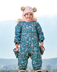 One Piece Baby Snowsuit Sage Printed Woodland Animals Designed For Car Seat - G10G703_016