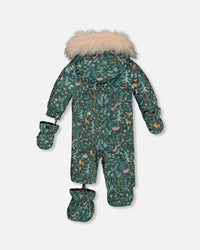 One Piece Baby Snowsuit Sage Printed Woodland Animals Designed For Car Seat - G10G703_016