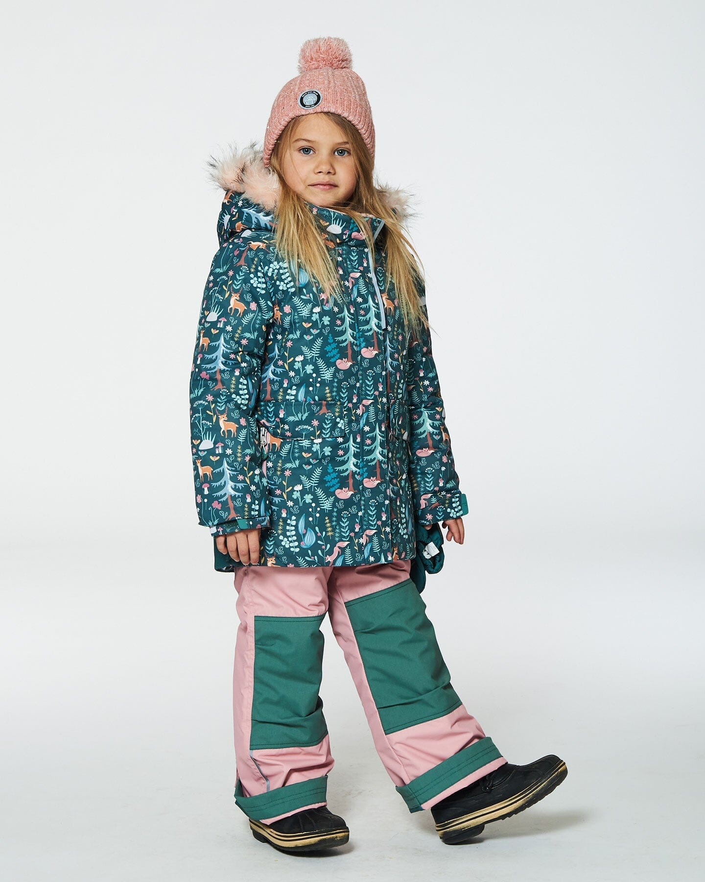 Two Piece Snowsuit Silver Pink Printed Woodland Animals - G10G802_622