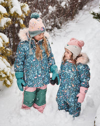 Two Piece Snowsuit Silver Pink Printed Woodland Animals Snowsuits Deux par Deux 