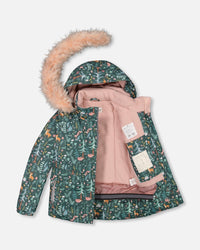 Two Piece Snowsuit Silver Pink Printed Woodland Animals - G10G802_622