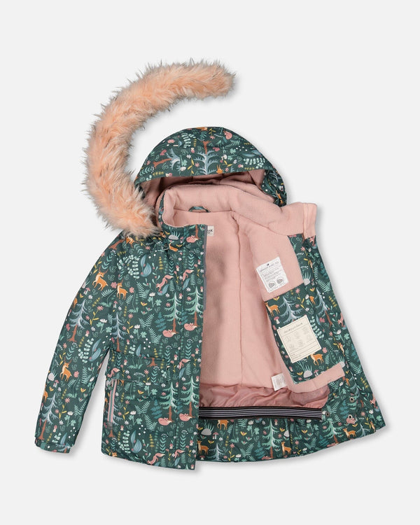 Two Piece Snowsuit Silver Pink Printed Woodland Animals - G10G802_622