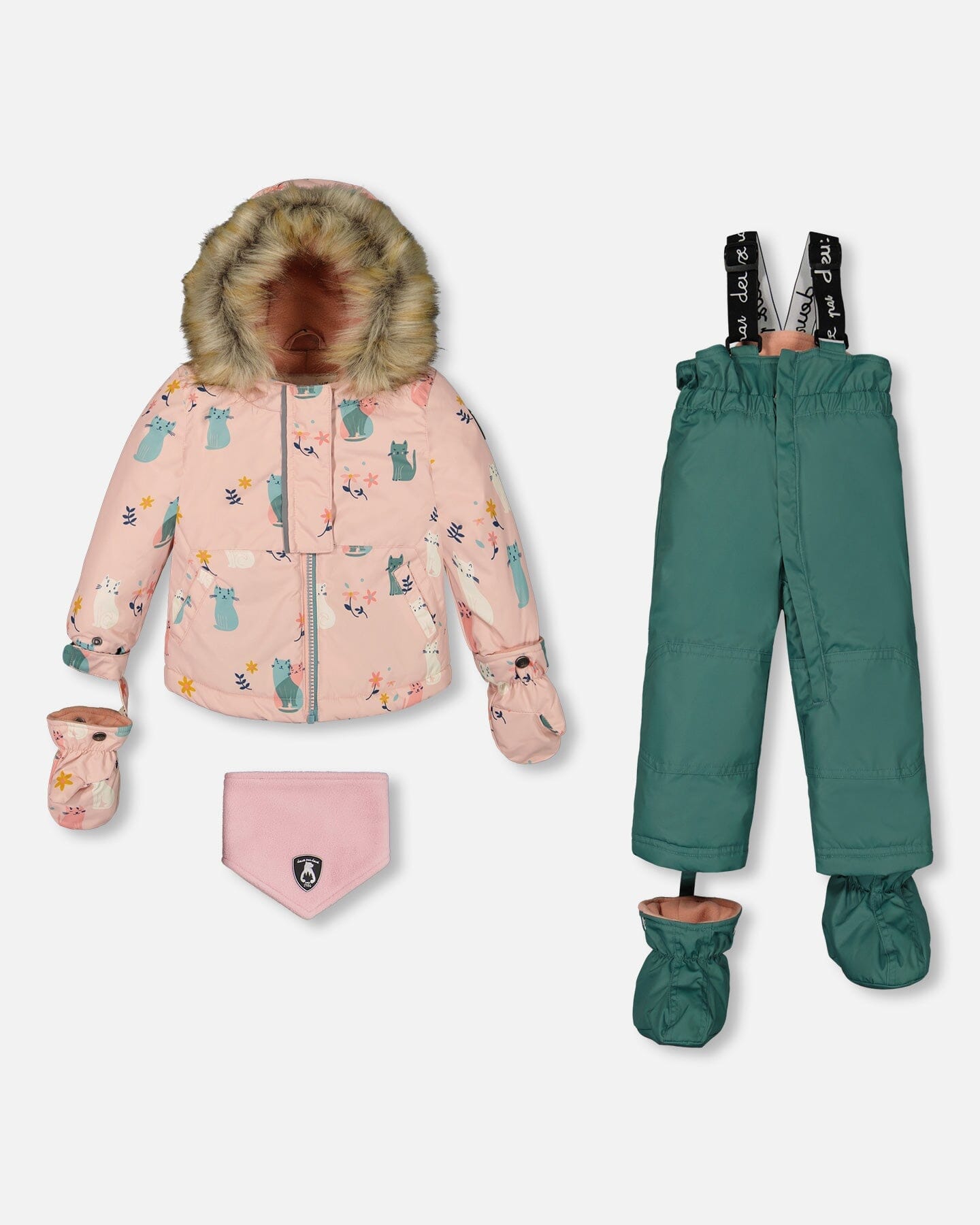 Two Piece Baby Snowsuit Sage Green And Printed Cats - G10H502_476