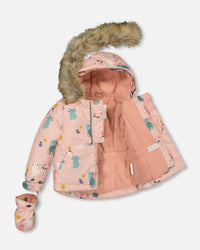 Two Piece Baby Snowsuit Sage Green And Printed Cats - G10H502_476