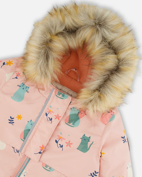 Two Piece Baby Snowsuit Sage Green And Printed Cats - G10H502_476