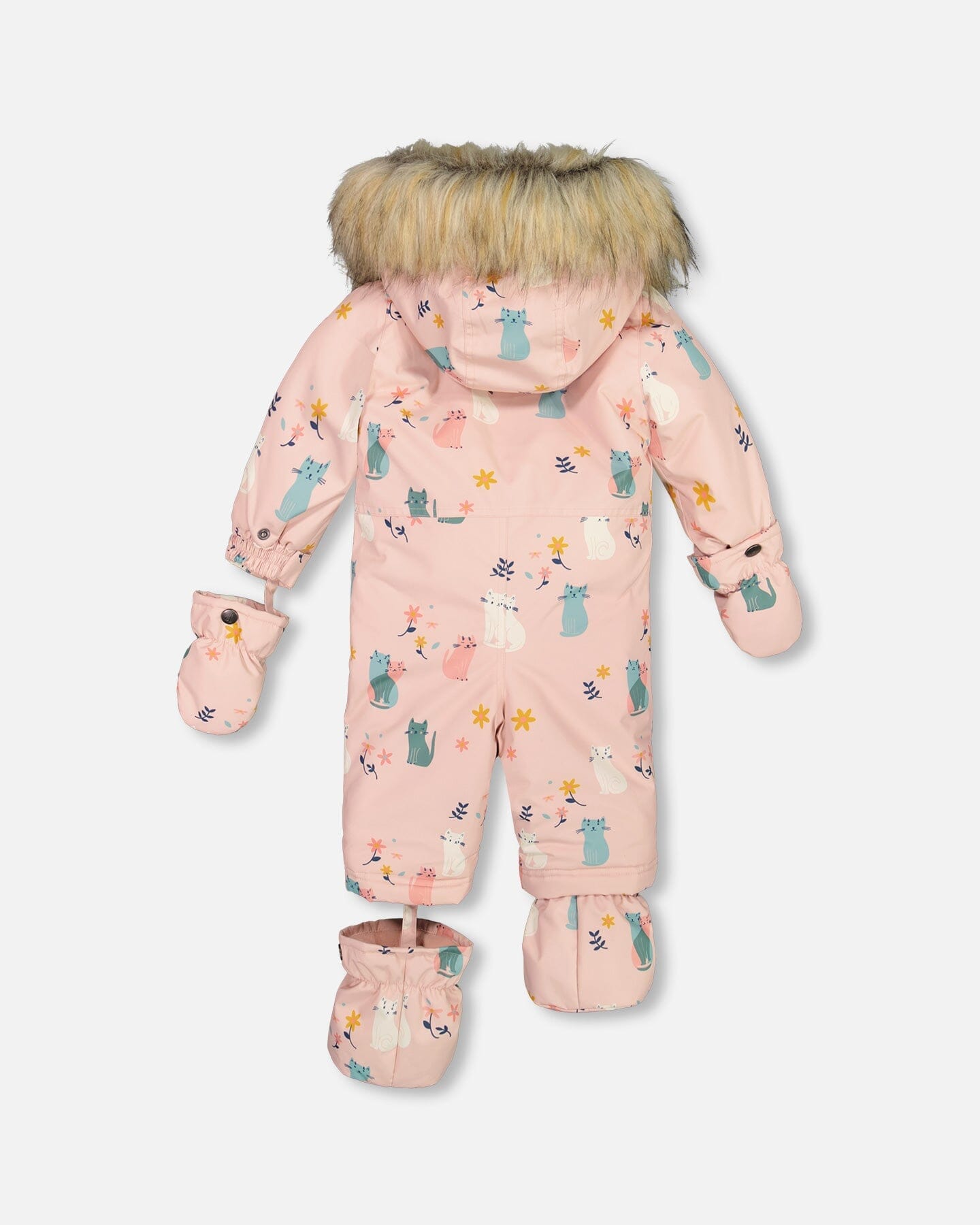 One Piece Baby Snowsuit Light Pink Printed Cats Designed For Car Seat - G10H703_015