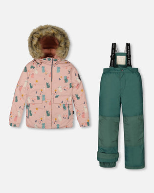 Two Piece Snowsuit Sage Green Printed Cats - G10H802_476