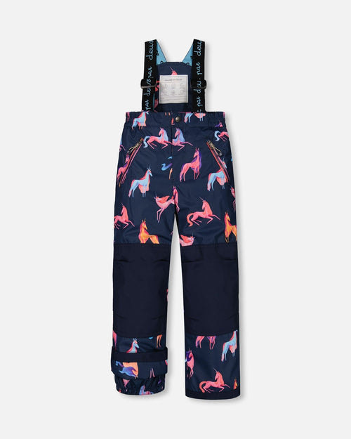 Two Piece Snowsuit Colorblock Purple And Coral With Printed Unicorns - G10I801_012