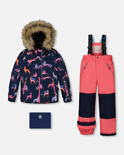 Two Piece Snowsuit Navy Printed Unicorns And Coral - G10I801_627