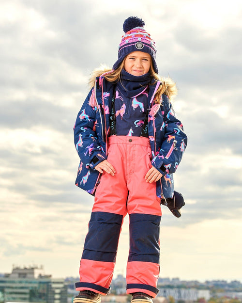 Two Piece Snowsuit Navy Printed Unicorns And Coral - G10I801_627