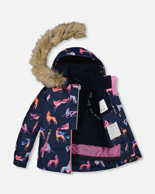 Two Piece Snowsuit Navy Printed Unicorns And Coral - G10I801_627