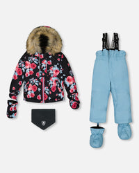 Two Piece Baby Snowsuit Air Blue Printed Roses - G10J502_447