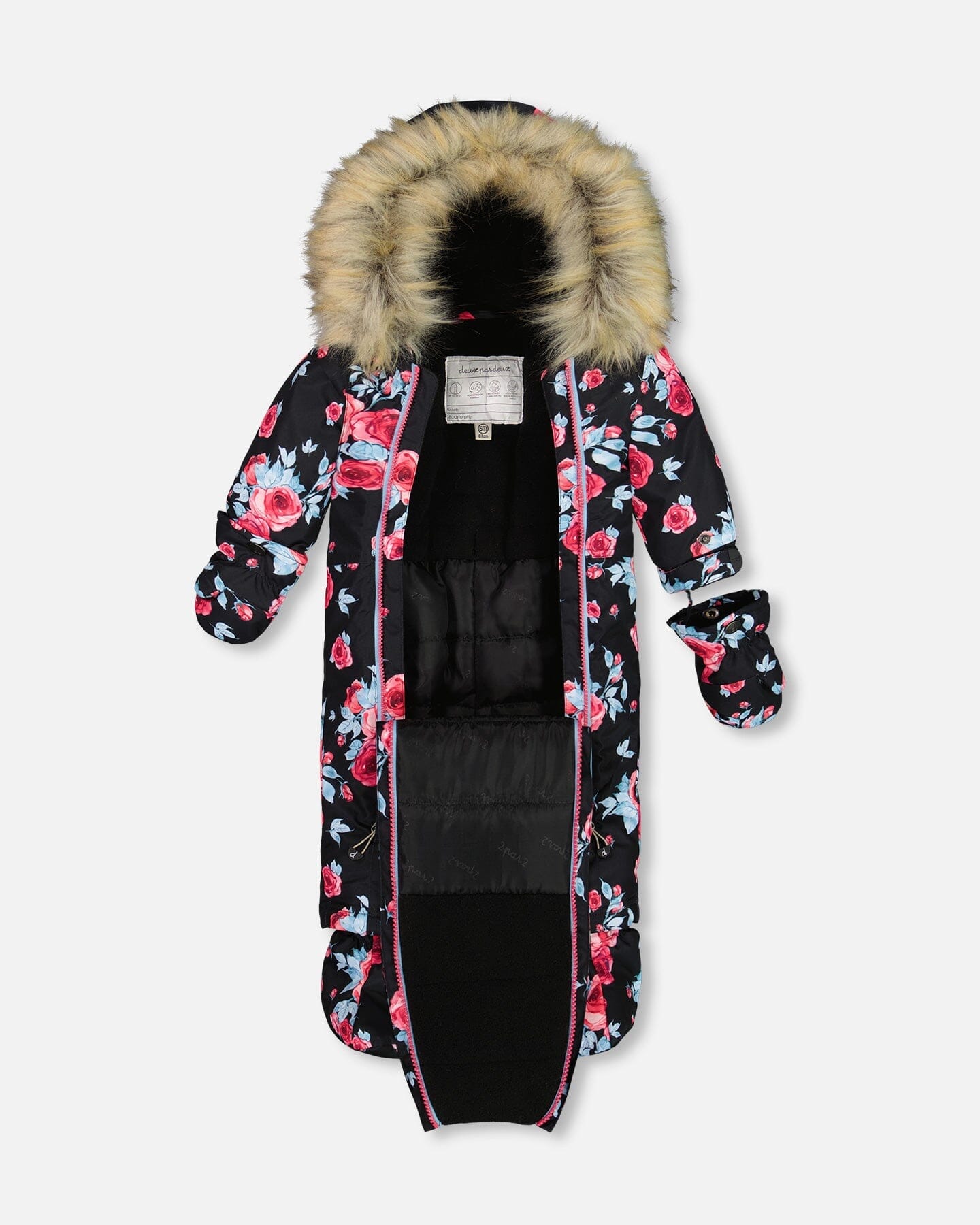 One Piece Baby Snowsuit Black Printed Roses Designed For Car Seat - G10J703_011