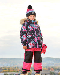 Two Piece Snowsuit Black Printed Rose With Fuschia Pink - G10J803_652