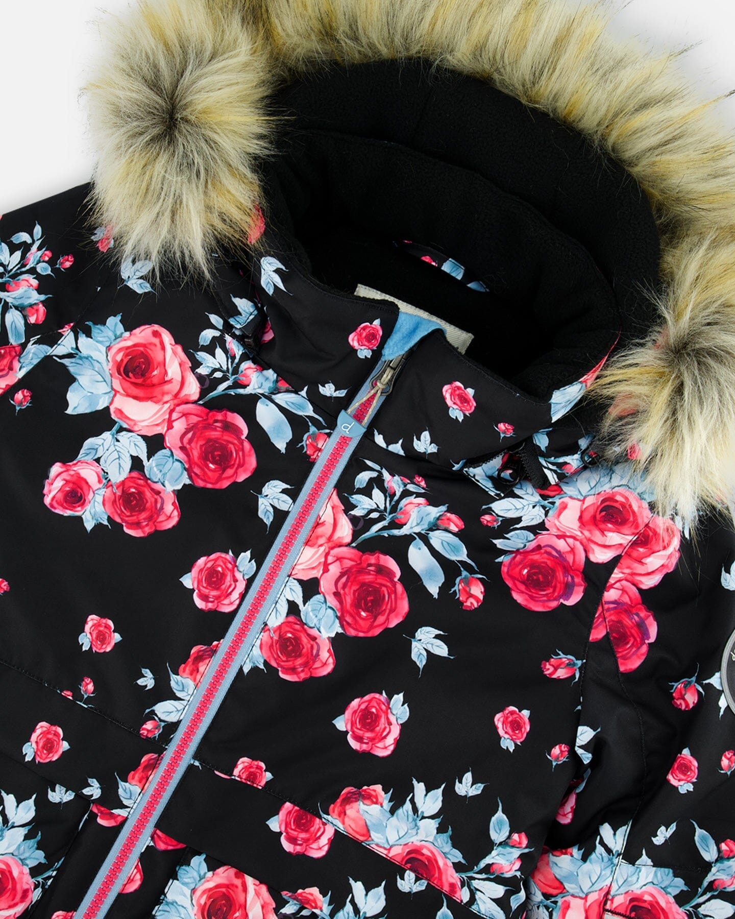 Two Piece Snowsuit Black Printed Rose With Fuschia Pink - G10J803_652