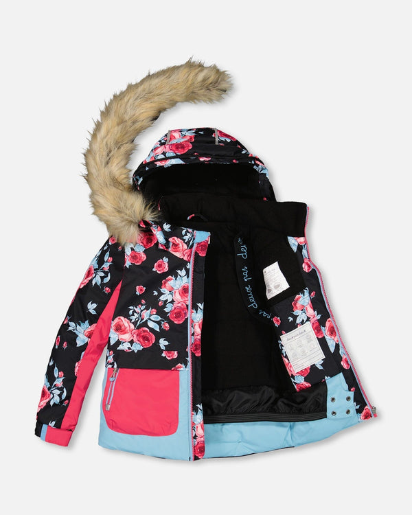 Two Piece Snowsuit Printed Roses With Solid Pant Black - G10J803_999