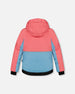 Two Piece Snowsuit Colorblock Coral And Air Blue With Printed Marble - G10K804_007