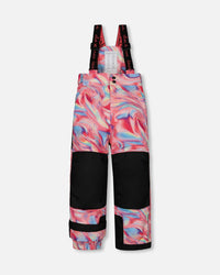 Two Piece Snowsuit Colorblock Coral And Air Blue With Printed Marble - G10K804_007