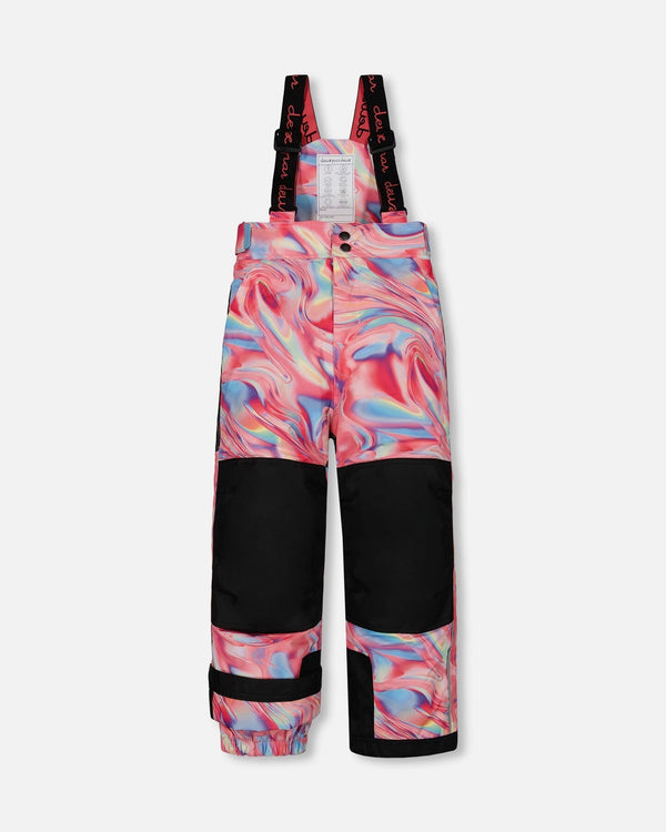 Two Piece Snowsuit Colorblock Coral And Air Blue With Printed Marble - G10K804_007