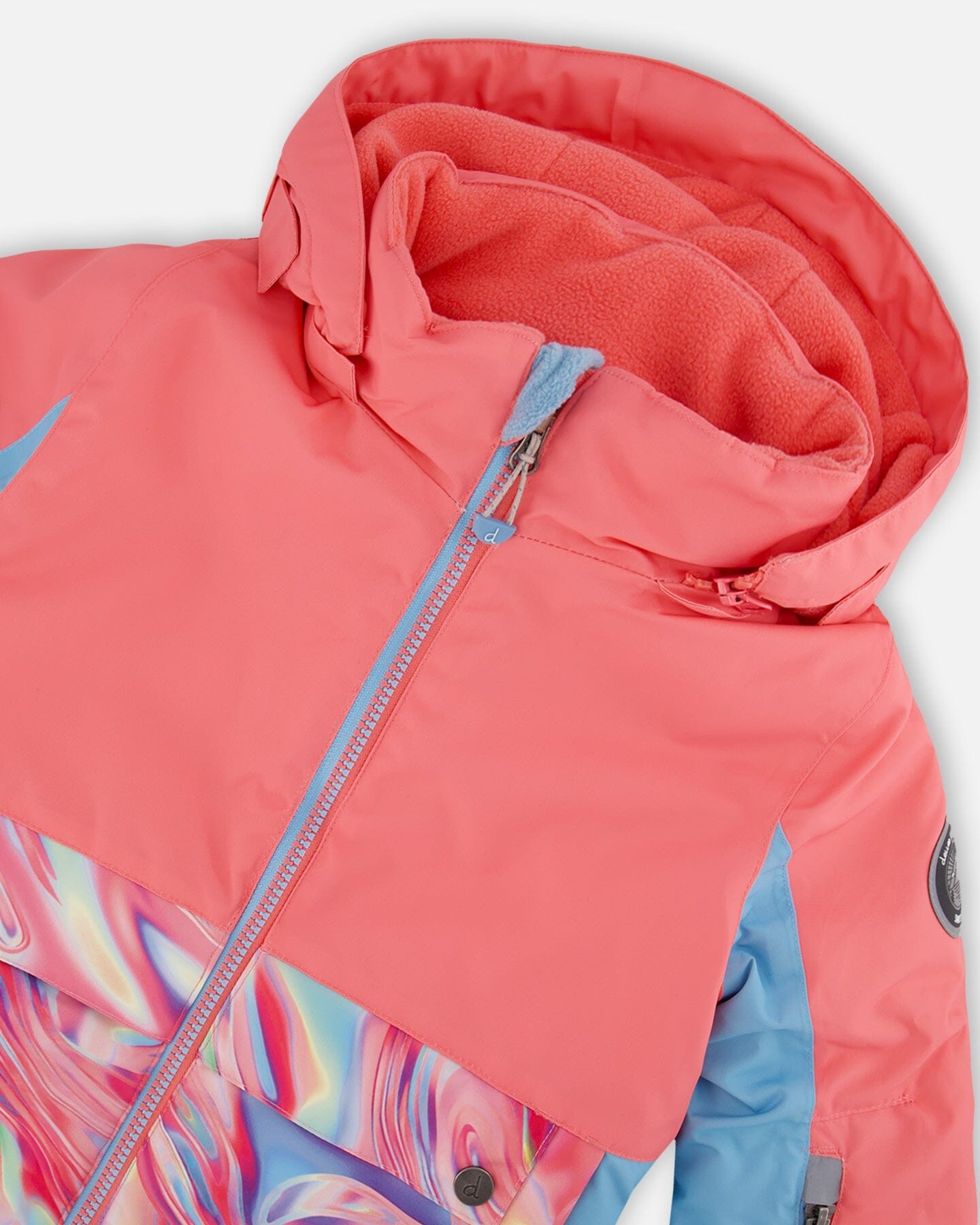 Two Piece Snowsuit Colorblock Coral And Air Blue With Printed Marble - G10K804_007