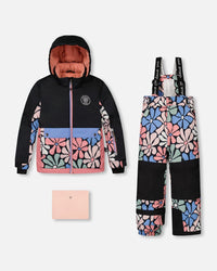 Two Piece Snowsuit Black Printed Retro Flowers - G10L804_006