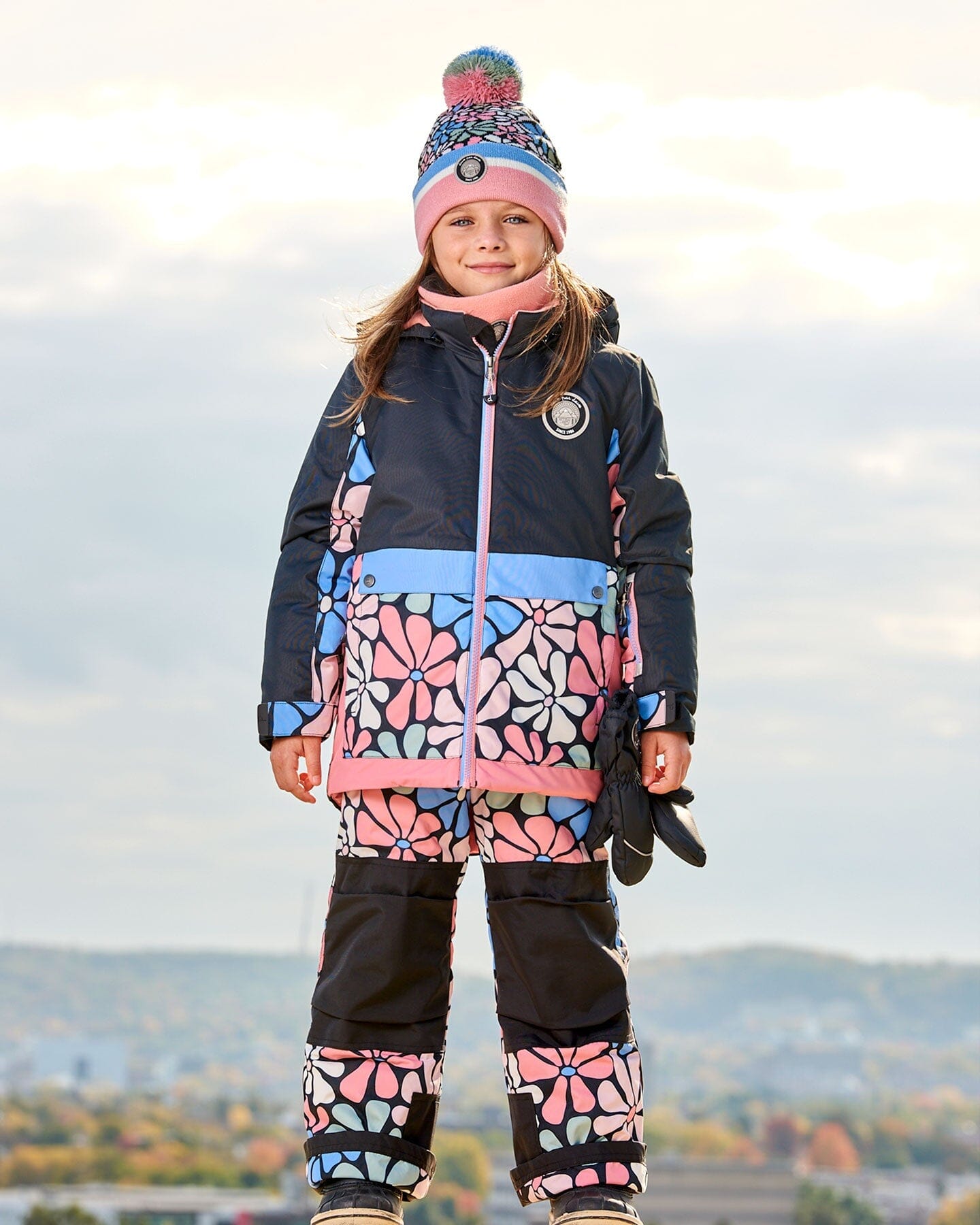 Two Piece Snowsuit Black Printed Retro Flowers - G10L804_006