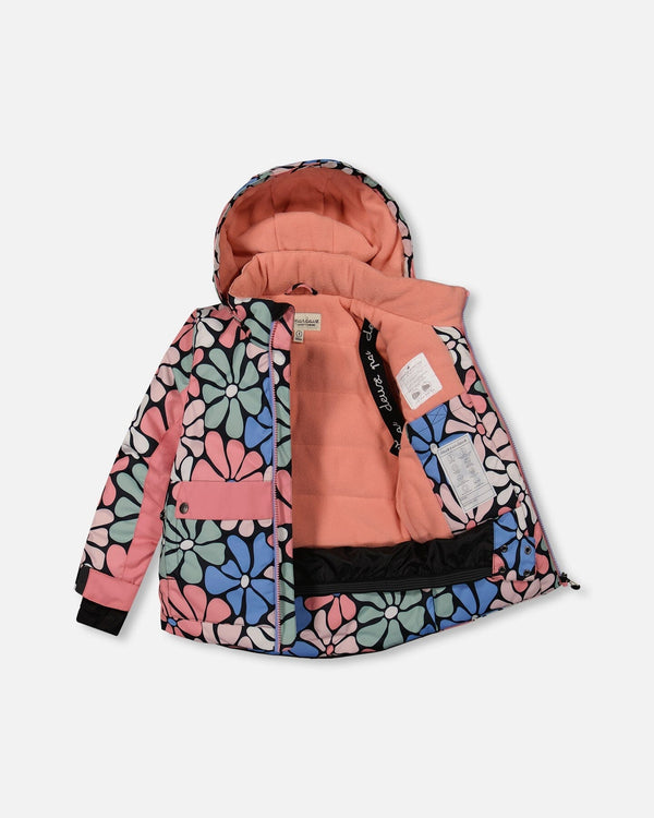Two Piece Snowsuit Printed Retro Flowers With Pink - G10L804_655