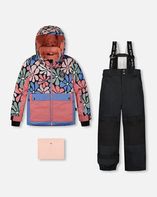 Two Piece Snowsuit Printed Retro Flowers With Black - G10L804_999