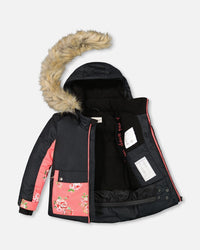 Two Piece Snowsuit Black With Print Pant Printed Coral Flowers - G10M805_008