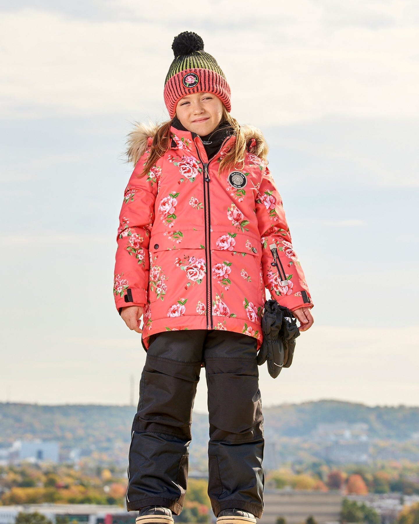 Two Piece Snowsuit Black Printed Coral Flowers - G10M805_999