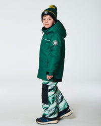 Two Piece Snowsuit Forest Green Printed Glaciers Snowsuits Deux par Deux 