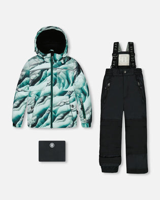 Two Piece Snowsuit Printed Glaciers And Black Snowsuits Deux par Deux 