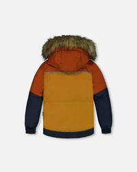 Two Piece Snowsuit Colorblock Burnt Orange, Brown And Navy Snowsuits Deux par Deux 