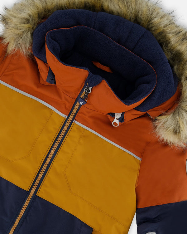 Two Piece Snowsuit Colorblock Burnt Orange, Brown And Navy Snowsuits Deux par Deux 