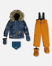 Two Piece Baby Snowsuit Ochre And Navy Printed Mountains Animals - G10P502_271