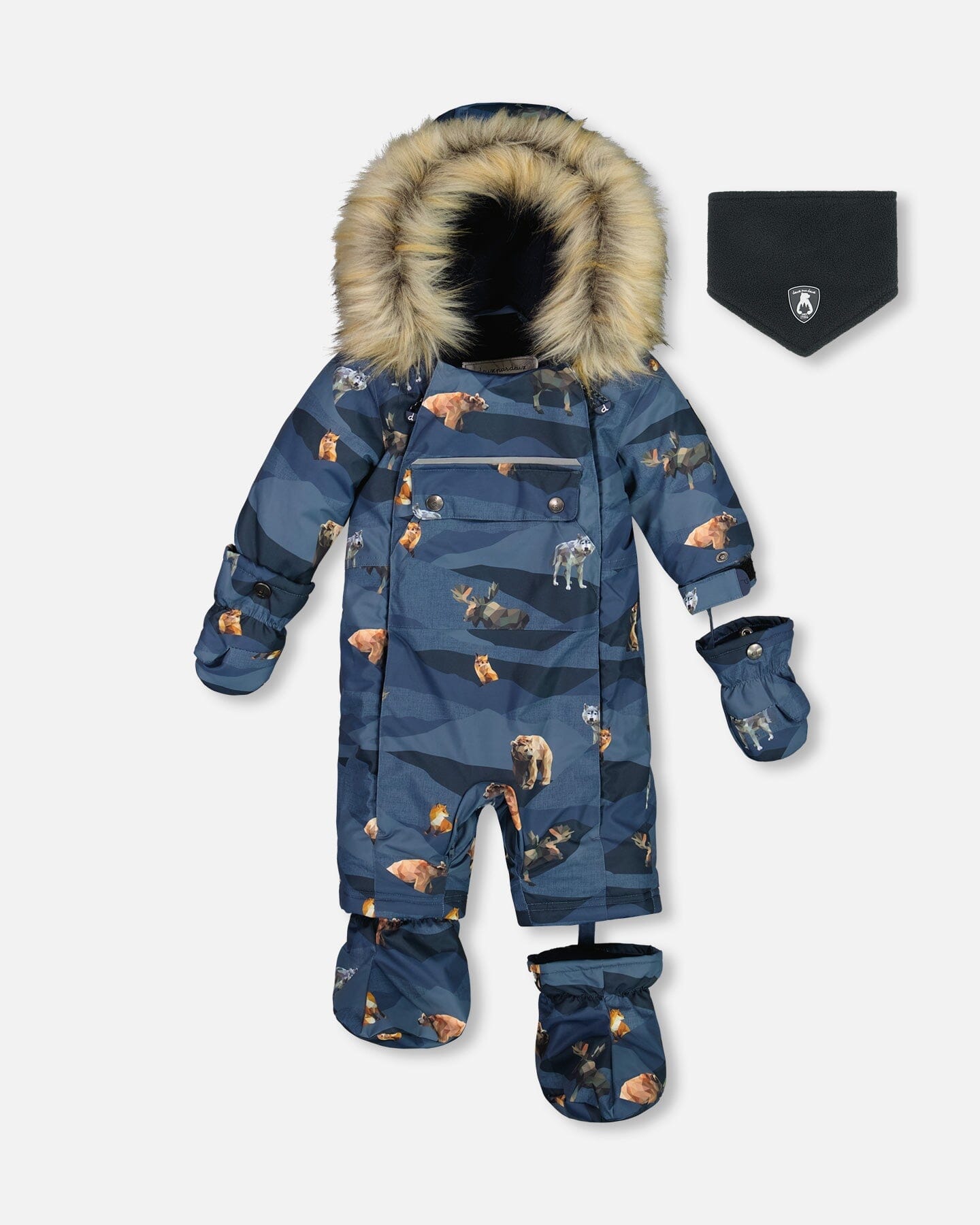 One Piece Baby Snowsuit Navy Printed Mountains Animals Designed For Car Seat - G10P703_024