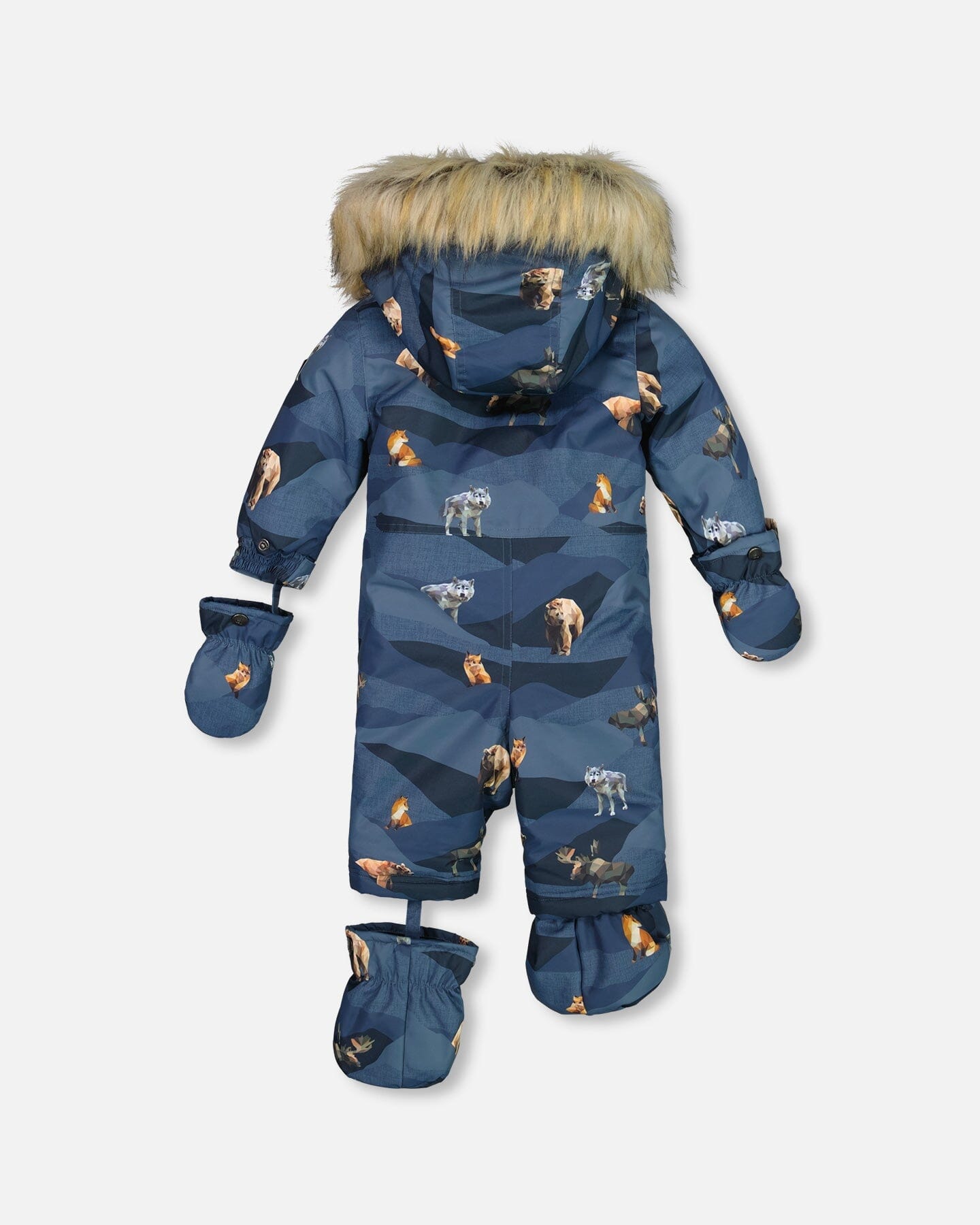 One Piece Baby Snowsuit Navy Printed Mountains Animals Designed For Car Seat - G10P703_024