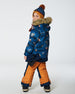 Two Piece Snowsuit Ochre And Navy Printed Mountains Animals - G10P808_271