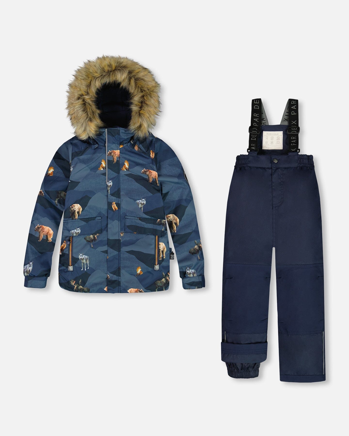 Two Piece Snowsuit Navy Printed Mountains Animals Snowsuits Deux par Deux 